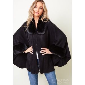 2 PK | Chic Faux Fur Trim Poncho Cape Jacket